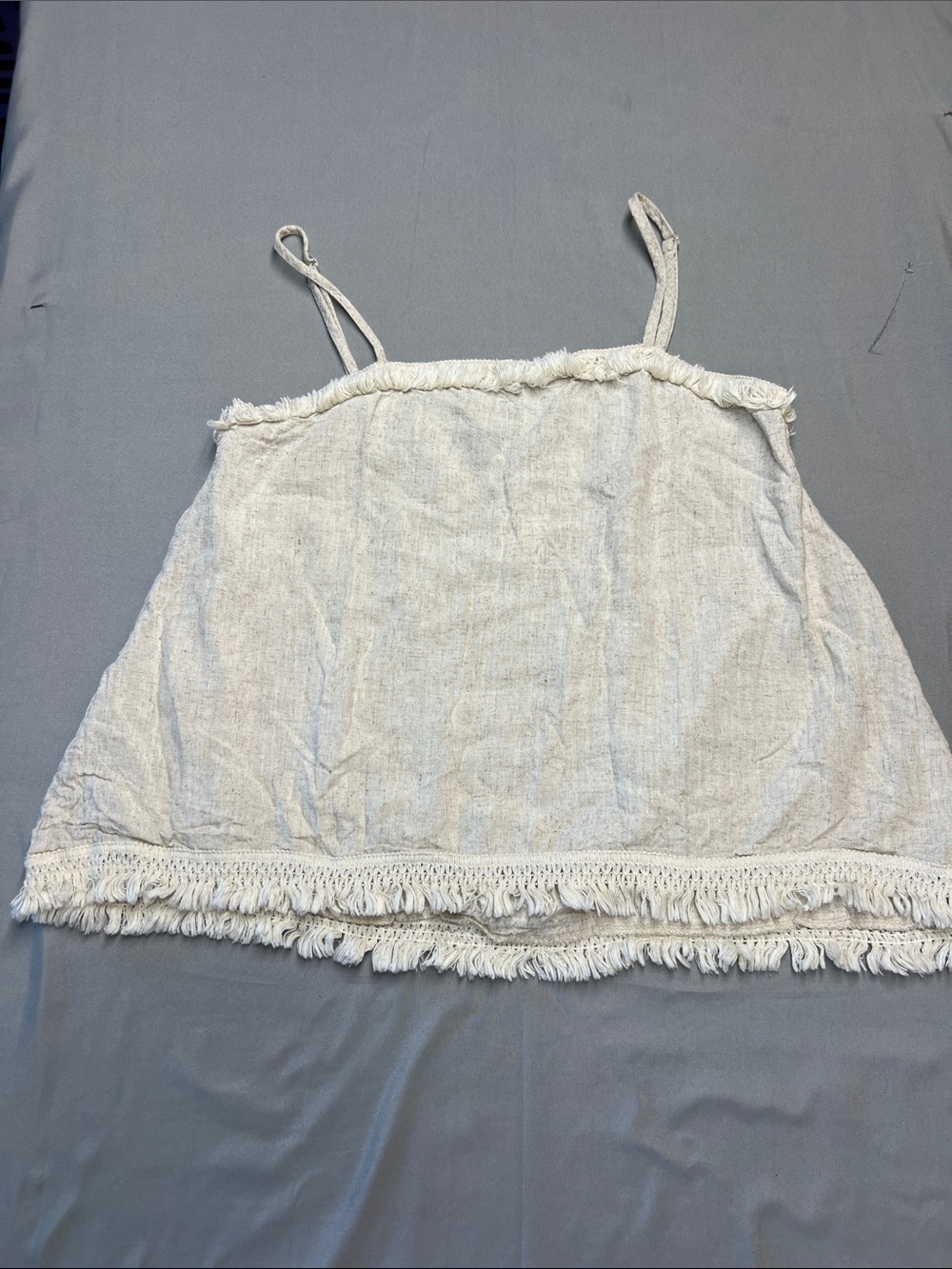 Chicme Women Beige Fringe Trim Camisole Boho Adjustable Strap Tank Top JX1981 M